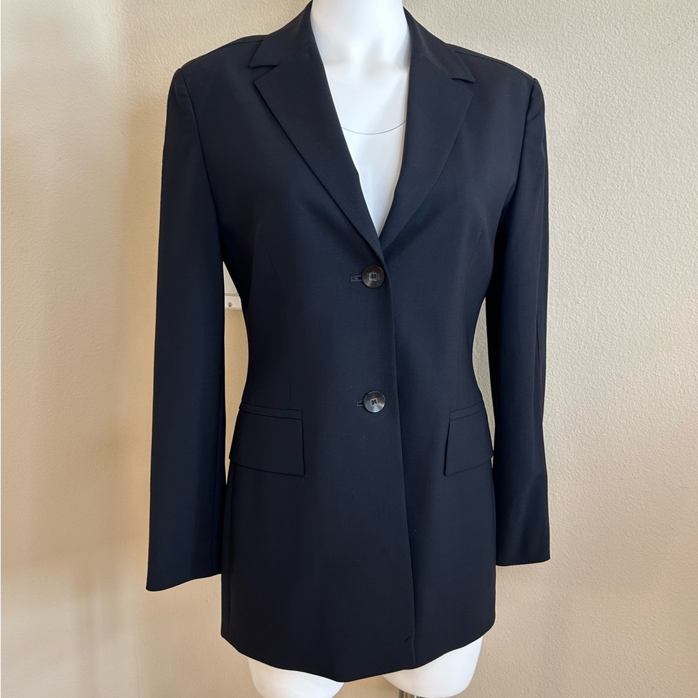 Laurel by Escada Tailored Wool Blazer Medium 36 Navy Blue almost Black Medium